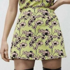 Zara Green Pink Floral Mini Skirt Women’s Large